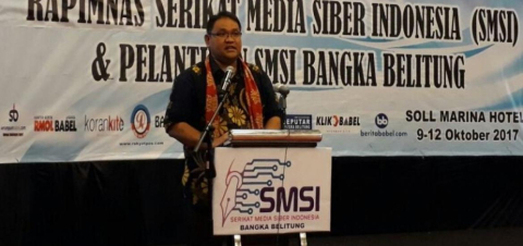 Teguh Santosa, ketum SMSI Pusat usai melantik pengurus SMSI Provinsi Bangka Belitung, Selasa (10/10/2017)