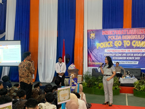 Jasa Raharja Sosialisasikan Safety Campaign dalam kegiatan Police Goes to Campus di Universitas Hazairin