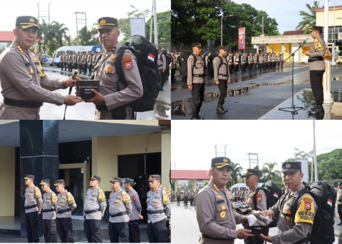 Kapolresta Bengkulu Pimpin Apel Pergeseran Pasukan Polresta Bengkulu serta Pengecekan Kesiapan dan Pembagian Logistik PAM TPS