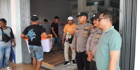 Polres Bengkulu Utara Amankan Gudang Logistik dan Bawaslu Pasca Pemungutan Suara Antisipasi Gangguan Kamtibmas